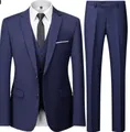 Donkerblauw driedelig herenpak in slim fit met blazer, gilet en pantalon voor bruiloft - 3XL / Set / Dubbele Knoop Marineblauw