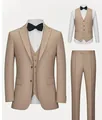Elegant driedelig herenpak in kaki met slim-fit pasvorm blazer vest en pantalon - 3XL / Set / Dubbele Knoop Khaki