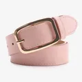Pink lychee texture leather belt for women featuring a polished gold square buckle - Pink