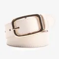 Minimalist cream white leather belt for women with elegant golden square pin buckle - Beige