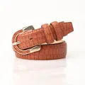 Brown crocodile pattern PU leather belt for women with a golden horseshoe buckle - Camel
