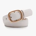 Ceinture minimaliste élégante en daim beige pour femmes avec boucle en métal doré mat - Blanc