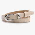 Chic beige faux leather belt with crocodile texture and silver buckle for women - Beige