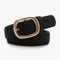 Ceinture minimaliste en daim noir pour femme avec boucle ovale doree mate elegante - Noir