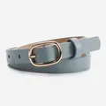 Elegant dusty blue leather belt for women with golden oval buckle and fine texture - Gray