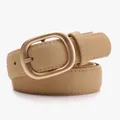 Minimalist camel suede belt with golden matte rectangular buckle for women - Khaki