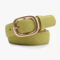 Minimalist avocado green suede belt with white stitching and gold oval buckle - Green