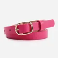 Vibrant rose pink leather belt for women with elegant oval gold pin buckle detail - Rose Red