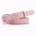 Slim light pink leather belt for women featuring a floral buckle and matte finish - Pink