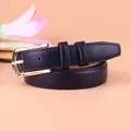 Women's dark blue PU leather belt with a golden heart-shaped buckle and fine stitching - Black