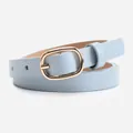 Light blue faux leather belt with a golden oval buckle for women's jeans and dresses - Light Blue