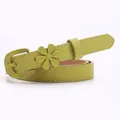 Slim light green waist belt with a matching 3D flower buckle and fine white stitching - Green