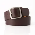 Classic dark brown PU leather belt for women featuring a matte silver square pin buckle - Coffee