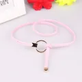 Pink hand-woven skinny leather belt with a golden circular buckle for women's dresses - Pink