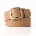 Minimalist khaki PU leather belt for women featuring a square silver metal pin buckle - Khaki