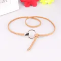 Slim woven women's waist belt in light brown PU leather with golden ring buckle - Khaki