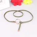 Olive green braided skinny belt for women with a round gold metal buckle closure - Green