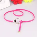 Pink woven skinny belt with a round golden buckle for dresses and casual wear - Rose Red