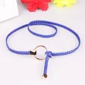 Royal blue braided skinny waist belt with a golden round buckle for women's dresses - Sapphire Blue