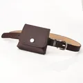 Dark brown leather waist belt with a detachable mini pouch and silver buckle - Coffee