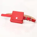 Vibrant red faux leather waist bag set with matching slim belt and silver buckle detail - Red
