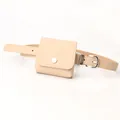 Versatile beige PU leather waist bag belt set with a round metal buckle for women - Khaki