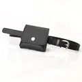Women black leather waist belt with detachable mini square pouch and silver metal buckle - Black