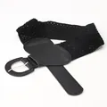 Women's black elastic waist belt with woven texture and vintage oval buckle - 7.5x80cm / Black