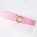 Pale pink elastic waist belt for women with interlocking gold-tone metal ring buckle - Pink