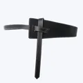Elegant black wide waist belt for women with white contrast stitching and knotted closure - Black