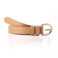 Elegant camel PU leather belt for women featuring a polished gold D-shaped buckle - Khaki
