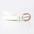 Elegant white faux leather belt for women with a polished rose gold D-ring buckle - White