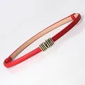 Slim red leather belt for women with vintage bronze metal buckle for dresses - Red
