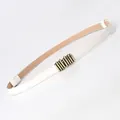 Minimalist slim white leather belt for women with retro bronze metal buckle - White