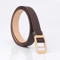 Deep brown leather belt for women featuring a minimalist rectangular golden buckle - Coffee