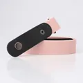Pink elastic no-buckle invisible belt with black leather ends and silver metal buttons - Pink