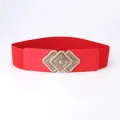 Roter elastischer Taillengürtel für Damen mit goldener Vintage-Rauten-Schnalle - Rot