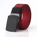 Men's canvas belt with red and black stripes and matte black automatic buckle - Red