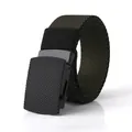 Men's olive green canvas tactical belt with a black textured metal automatic buckle - Green
