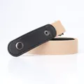 Adjustable beige elastic no-buckle belt with black leather ends for jeans - Khaki