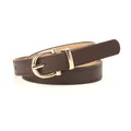 Ceinture fine pour femme en cuir marron foncé avec boucle fer à cheval dorée polie - Café