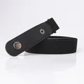 Adjustable black elastic no-buckle belt with leather ends and metal snap button - Black