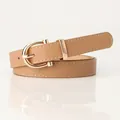Ceinture fine en cuir pour femme marron clair avec boucle en métal doré poli en forme de D - Khaki