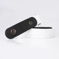 White invisible elastic belt for jeans with black faux leather buckle and silver snap - White