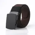 Men's dark brown woven belt featuring a textured black automatic metal buckle - Coffee