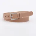 Minimalist light brown leather belt with contrast white stitching and silver metal buckle - Khaki