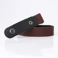 Brown elastic invisible lazy belt with black leather connectors and silver snap buckle - Coffee