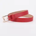 Fashionable red leather slim belt with creative golden cat-shaped metal buckle for women - Red