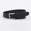 Minimalist black leather belt for women with elegant silver rectangular pin buckle - Black