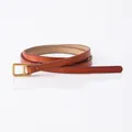 Minimalist brown cowhide leather belt for women featuring a golden H-shaped metal buckle - H-Shaped Geometric Buckle (793#) / Camel (793#)
